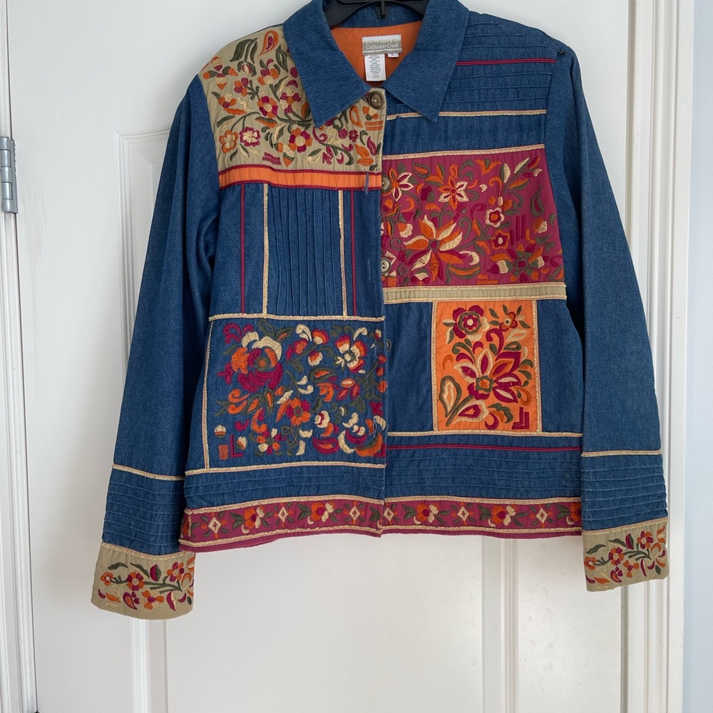 Coldwater Creek Denim Jacket with Multicolor Embroidery size large